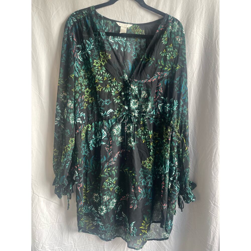 H&M Conscious Sheer Floral Dress - Size 14 - Drawstring Waist and Cuffs